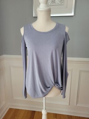 Design Lab Slate Blue Cold Shoulder Long Sleeve Twist Tie Top Women's Size S